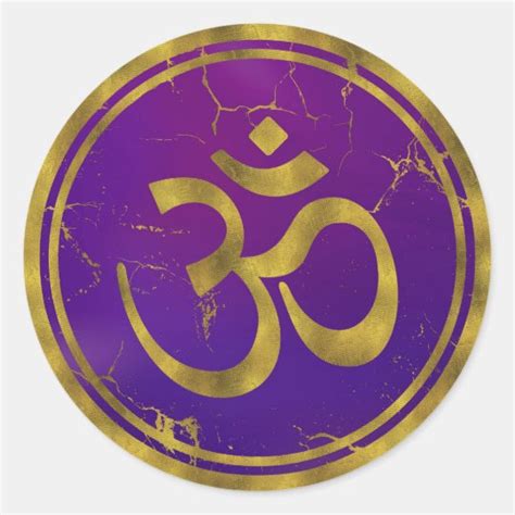 Gold Om Symbol Aum Omkara On Purpleindigo Classic Round Sticker