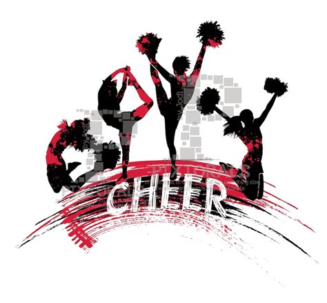 4 Cheerleaders Logo In Red Line Art Eps File As Vector And Etsy