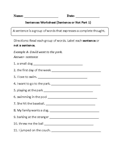 Sentence Worksheet With Words And Pictures To Help Students Understand What They Are Doing