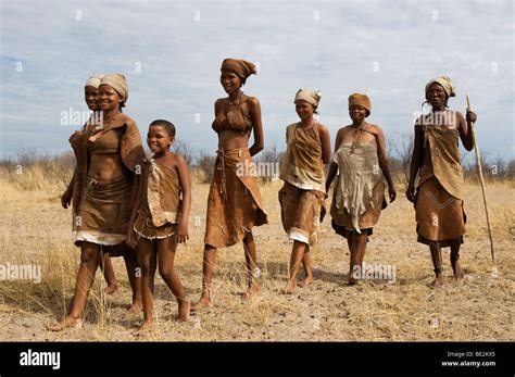 Naro Buschmänner San Frauen Gehen Central Kalahari Botswana Stockfotografie Alamy