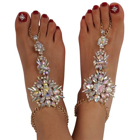 holylove 1 pair 2 color crystal foot jewelry for women barefoot sandals