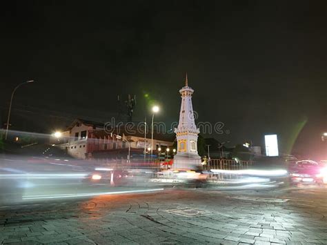 Photo Editorial Slow Speed Tugu Yogyakarta Or Monument In The Night
