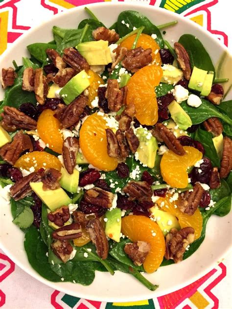 Spinach Salad With Candied Pecans Dried Cranberries Avocado Feta And