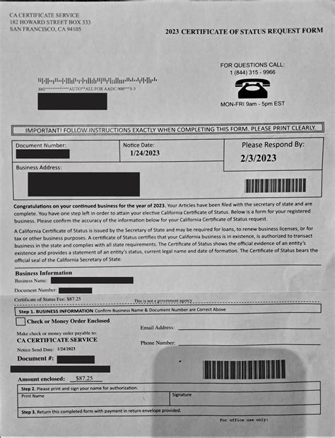 2023 Certificate Of Status Request Form - Printable Forms Free Online