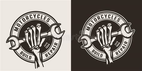 Vintage Motorcycle Repair Service Round Logo Stock Vector