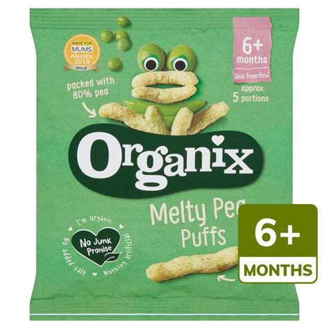 Babies don't need solid foods until 6 months of age. Organix Melty Pea Puffs Organic Baby Finger Food Snack | Ocado