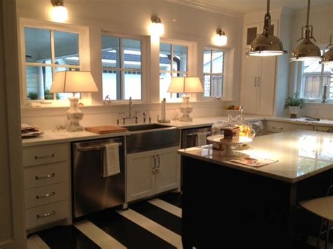 Black And White Striped Rug Transitional Kitchen Flourish Design Style