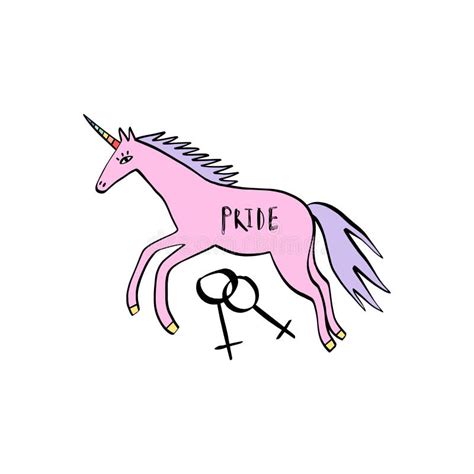 Lgbt Unicorn Icon With Rainbow Horn In Cartoon Doodle Style Vector