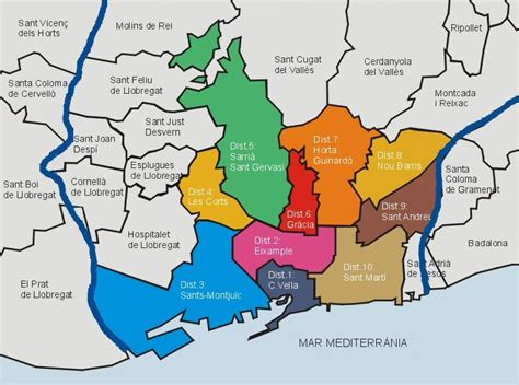 Mapa Y Plano De 10 Distritos Y Barrios De Barcelona