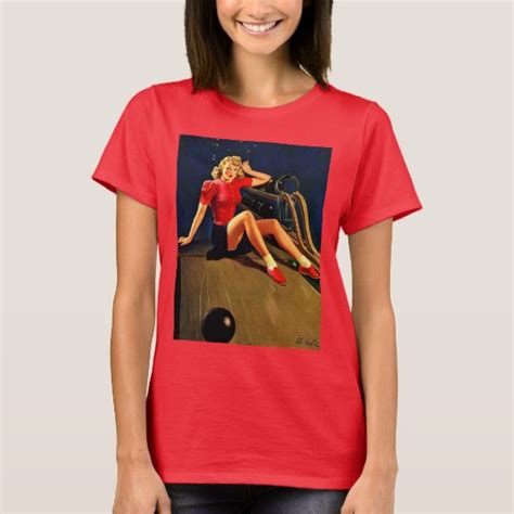 Vintage Retro Al Buell Bowling Pin Up Girl T Shirt