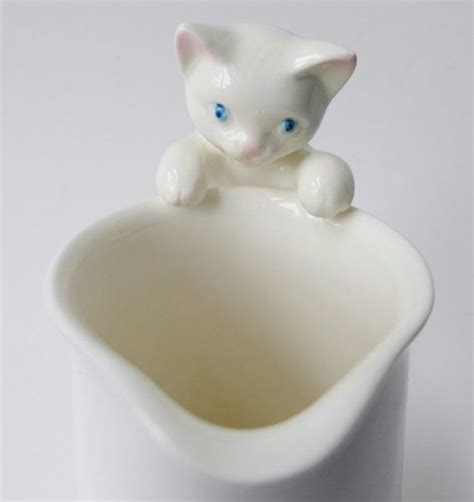 Vintage Creamer Pitcher Cat Kitten Milk White Porcelain Glass Etsy Creamer White Porcelain