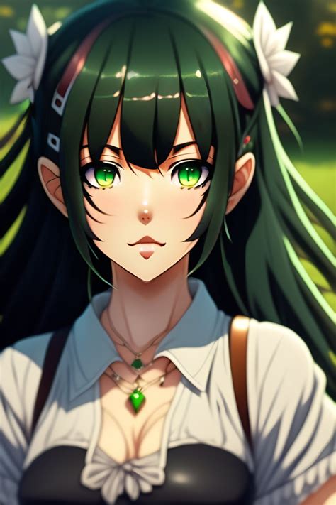 Lexica Cute Anime Girl Green Eyes Half Green Half Black Hair Ahoge Eating