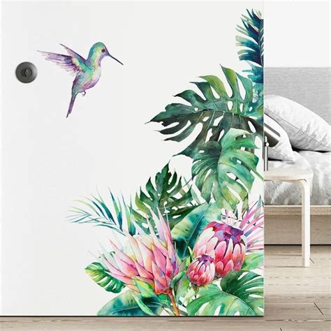 Removable Tropical Leaves Flowers Bird Wall Stickers Bedroom Living