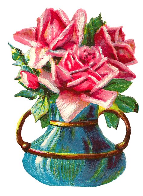 Antique Images Shabby Chic Pink Rose Clip Art Flower Vase