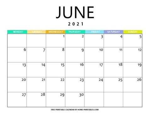 10 Cute Free Printable June 2021 Calendars Home Printables