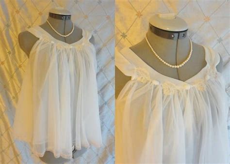 60s Lingerie Vintage 1960s White Chiffon Shortie Nightie With Oodles