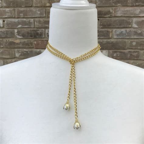Gold Chain And Pearl Lariat Necklace Fast And Free Shipping Etsy