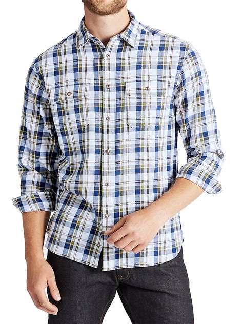 Marks And Spencer M Blue Mens Pure Cotton Checked Shirt With