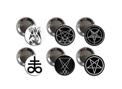 6 X Occult Symbol Buttons 25mm Badges Pins Black Metal Lucifer