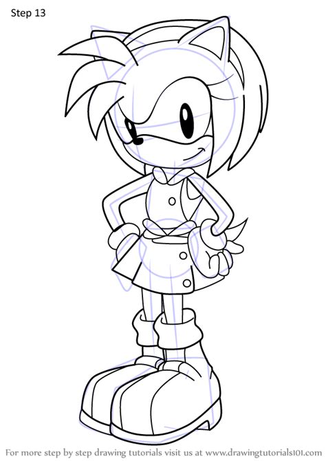 Step by Step How to Draw Amy Rose from Sonic X : DrawingTutorials101.com