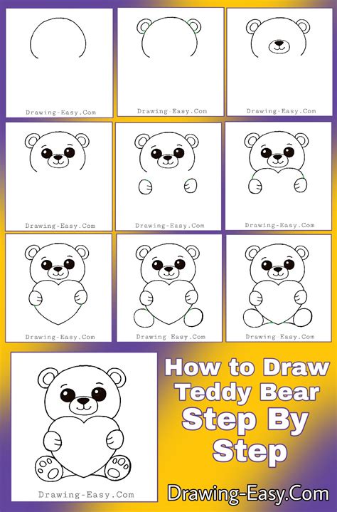 How To Draw A Teddy Bear With Heart Step By Step Teddy Bear Drawing