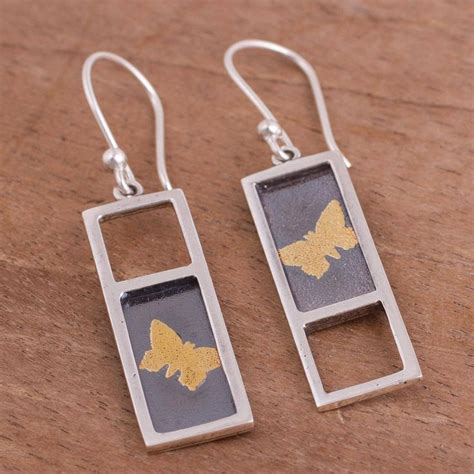 Gold Accent Sterling Silver Dangle Earrings Golden Butterflies