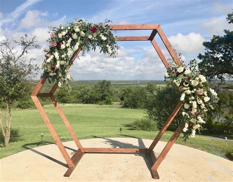 Wood Hexagon Arch With Greenery And Floral Sprays Weddingarch