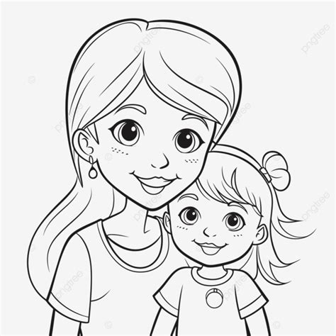 Dibujo De Esquema Página Para Colorear Mamá E Hija Vector Png Dibujos