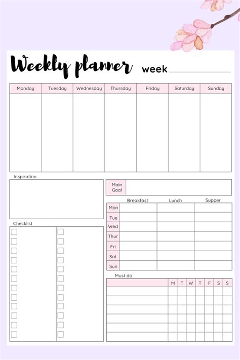 Week At A Glance Planner With Calendar Calendar Printables Free Templates