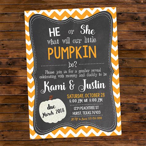 Printable Pumpkin Halloween Fall Autumn Gender Reveal Invitation