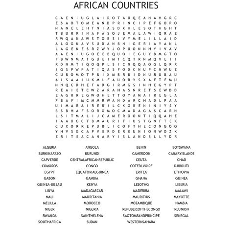 Countries Of The World Word Search Printable Word Search