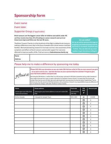 FREE 10 Charity Sponsorship Form Samples Templates In MS Word PDF