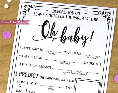 Penning the perfect baby shower invitation isn't everyone's strength. Baby Shower MadLibs Advice Card Boho Baby Shower Gender ...