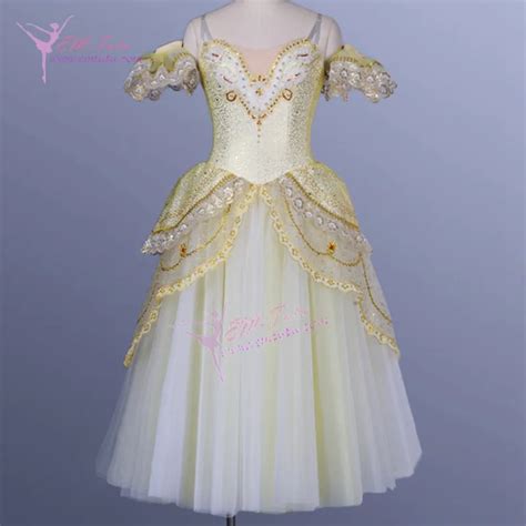 Yellow Gold Professional Ballet Giselle Romantic Tutu Dress Ballerina