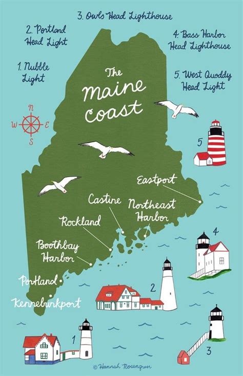 11x17 Map Of The Maine Coast Print In 2020 Maine Coast