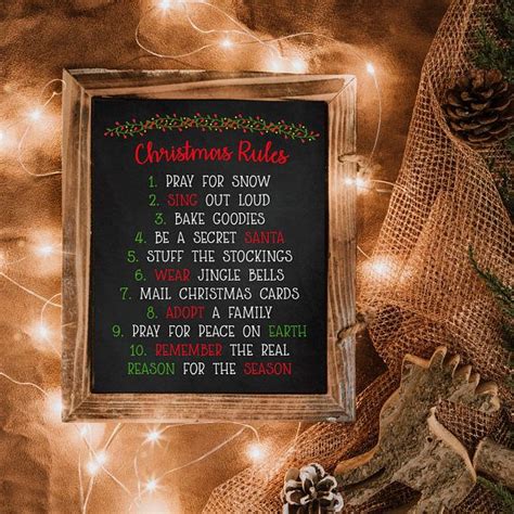 Christmas Rules Printable Chalkboard Print Farmhouse Etsy Chalkboard Print Chalkboard