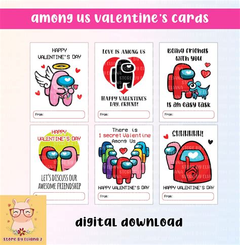 Among Us Valentine Cards Printable Digital Instant Download Etsy