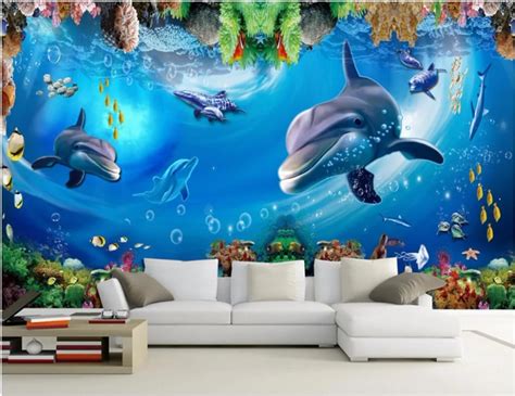 Custom Mural Photo 3d Room Wallpaper Dolphin And Whale Reefs Painting