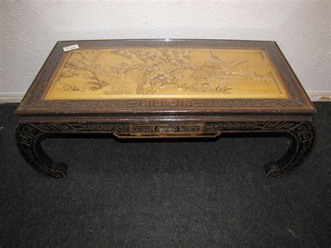 Fancy Hand Carved Japanese Coffee Table With Drawer
