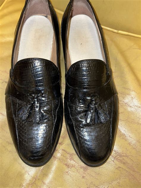 Stacy Adams Mens Black Genuine Snakeskin Leather Slip On Loafers Size M Ebay