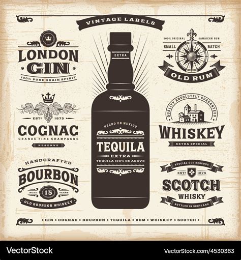 Vintage Alcohol Labels Collection Royalty Free Vector Image