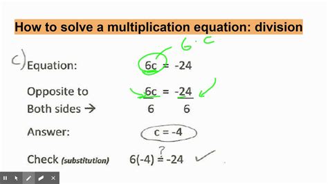 Solve 1 Step Multiplication Equation Youtube
