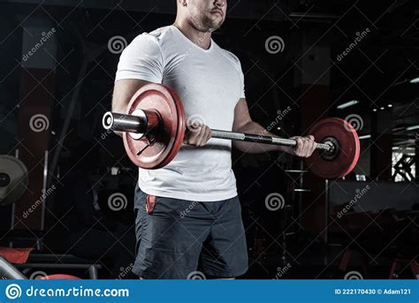 Male Athlete Lifts The Barbell Stock Photo Image Of Athletic Hold