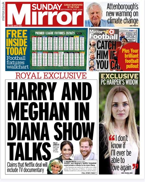 Sunday Mirror Front Page 20th Of September 2020 Tomorrows Papers Today