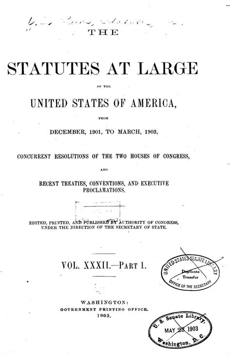 U S Statutes At Large Volume 33 1903 1904 58th Congress Library Of Congress
