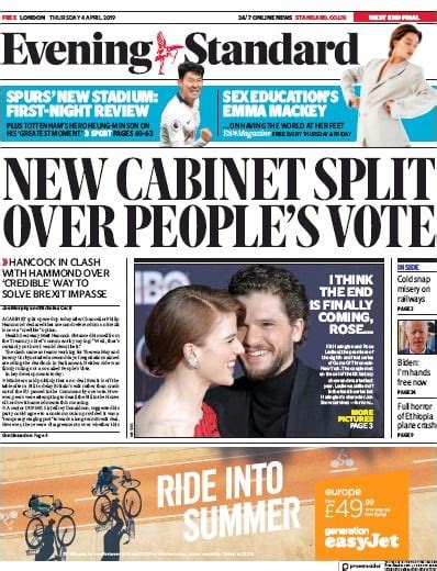 London Evening Standard Uk Front Page For 5 April 2019 Paperboy