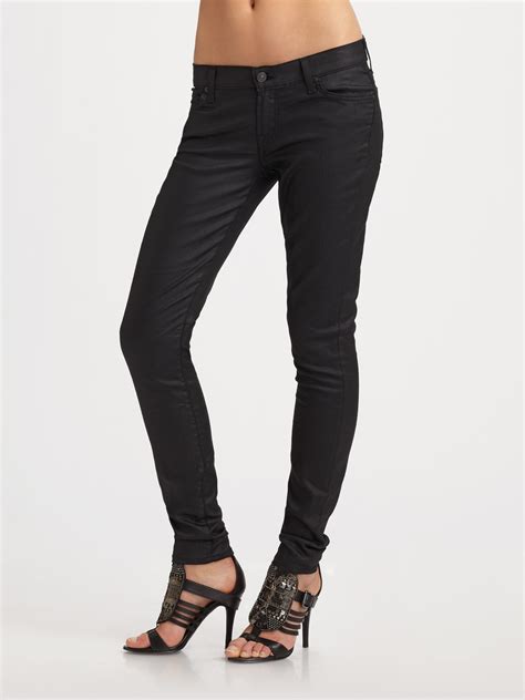 Lyst For All Mankind Coated Skinny Jeans In Black
