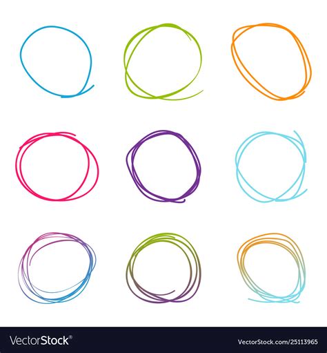Scribble Circle Set Set In Drawn Style Sketch Vector Image