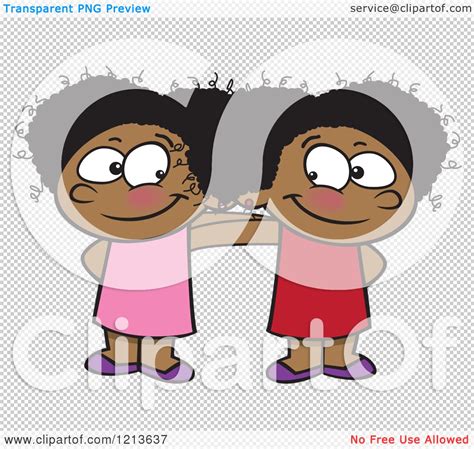 Cartoon Of A Two Cute Happy Black Girls Standing Together