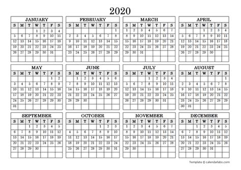 2020 Blank Yearly Calendar Template Free Printable Templates Riset